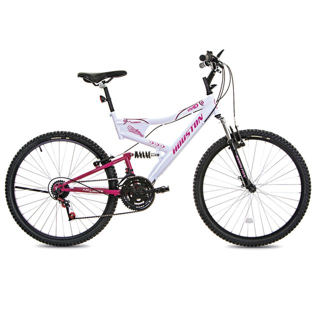 Bicicleta Houston Vivid Aro 26 Full Suspensão 21 Marchas - Branco/rosa