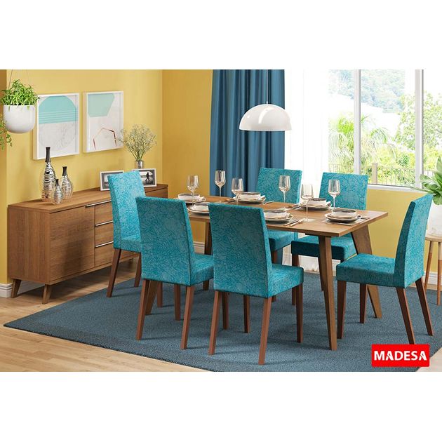 Conjunto de Mesa com 6 Cadeiras Anabele Rustic com Turquesa Madesa Koerich Aparador Gris Ikea ~ Conjunto de Mesa com 6 Cadeiras Anabele Rustic com Turquesa Madesa Koerich