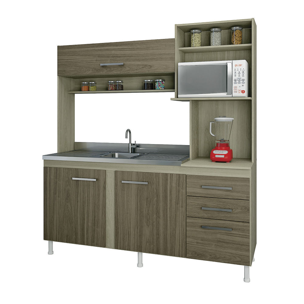 Cozinha Compacta Estoril 4 Portas E 2 Gavetas Cream Acetinado Com Cozinha Compacta Estoril 4 Portas E 2 Gavetas Cream Acetinado Com